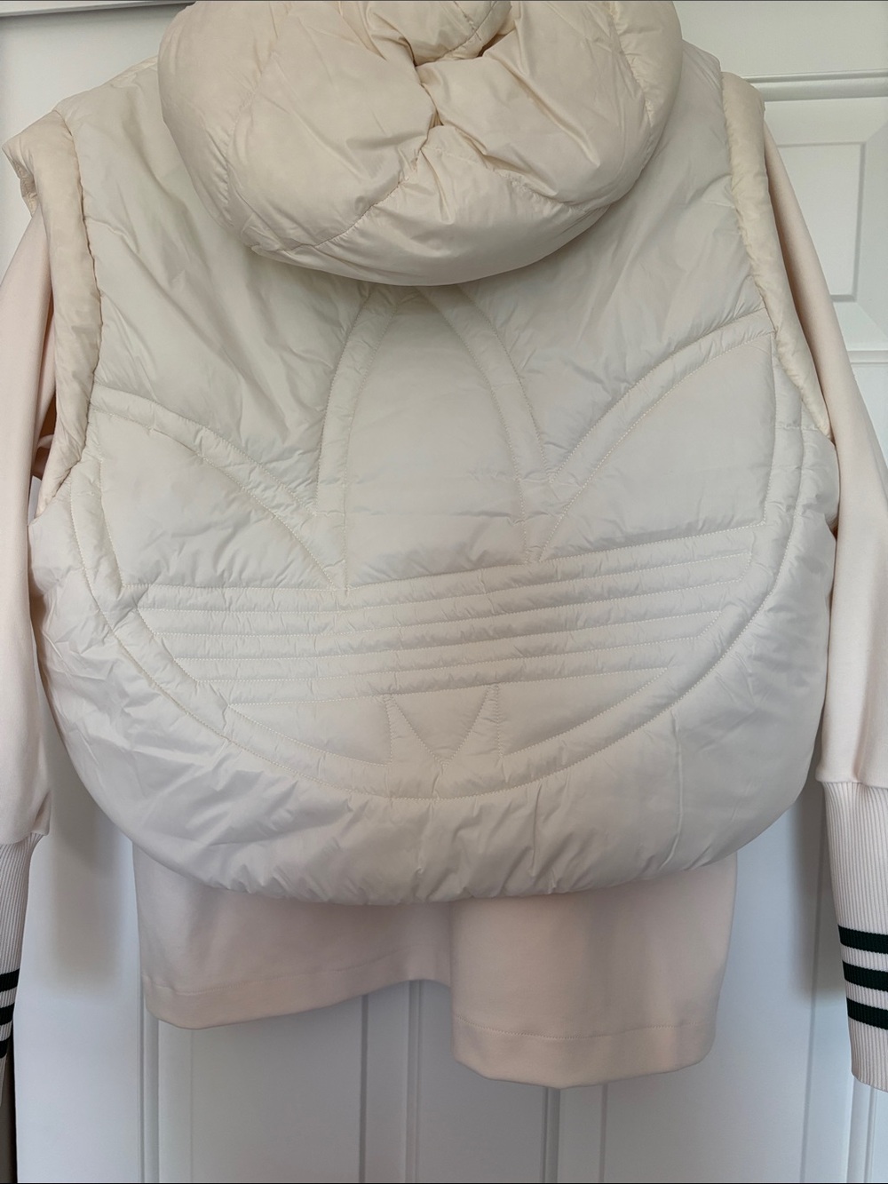 adidas ladies Cream Hooded Puffer Vest with Soft Zip Hoodie as an under jacket - Picture 7 of 7